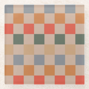 Blau Beige Orange Braun Kariert Gingham-Muster Glasuntersetzer