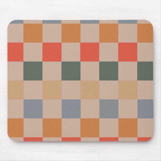 Blau Beige Orange Braun Kariert Gingham-Muster Mousepad (Vorne)