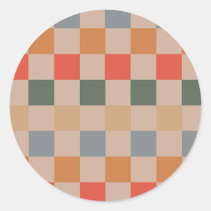 Blau Beige Orange Braun Kariert Gingham-Muster Runder Aufkleber