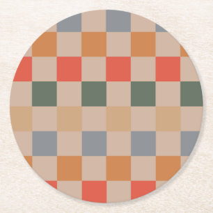 Blau Beige Orange Braun Kariert Gingham-Muster Runder Pappuntersetzer