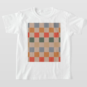 Blau Beige Orange Braun Kariert Gingham-Muster T-Shirt