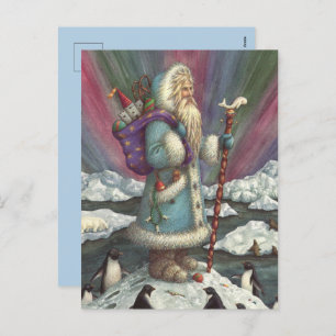 BLAU BELSNICKLE, NORDLICHTE UND PENGUINEN FEIERTAGSPOSTKARTE