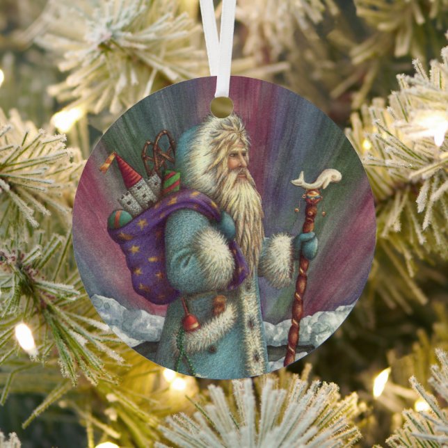 BLAU BELSNICKLE, NORDLICHTE UND PENGUINEN ORNAMENT AUS METALL (InSitu)