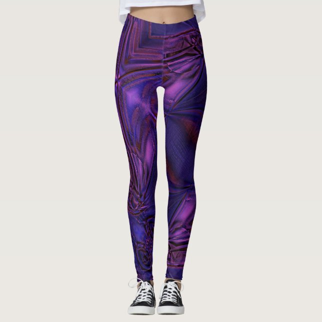 Blau bis lila verblasste Textur und digitale Kratz Leggings (Vorderseite)