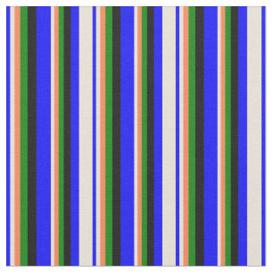 Blau, Bisk, Korallen, Grüne und Schwarze Streifen Stoff