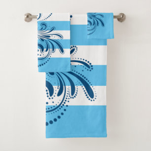 Blau, blau und weiß Streifen Badehandtuch Set