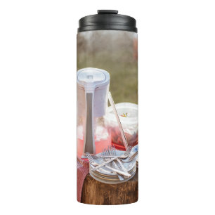 Blau-blaue Keramik Teller und Pitcher Thermosbecher