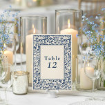 Blau-blaue Sitzkarte Einladung<br><div class="desc">Dieses elegante Sitzmöbel-Design zeichnet sich durch die zeitlose Blau- und Cremefarbenpalette mit einem Vintagen Blumenrahmen aus und schafft ein einheitliches Aussehen, das Ihr Hochzeitstil ergänzt. Jede Tischnummer wird in klassischen Serifenfontänen hervorgehoben dargestellt, um die Sitzanordnung zu erleichtern. Die aufwändige Blumenrande und die raffinierte Typografie sorgen dafür, dass diese Sitzkarte nicht...</div>