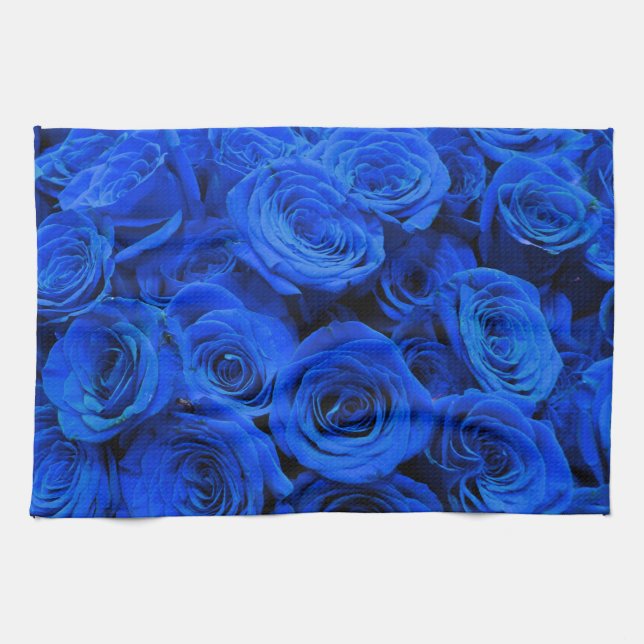 Blau blühende Blumen blauer Rose Geschirrtuch (Horizontal)