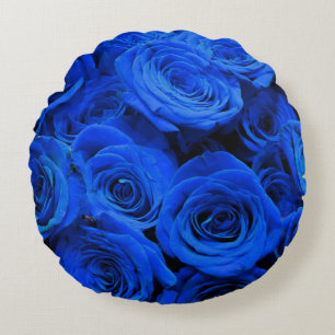 Blau blühende Blumen blauer Rose Rundes Kissen
