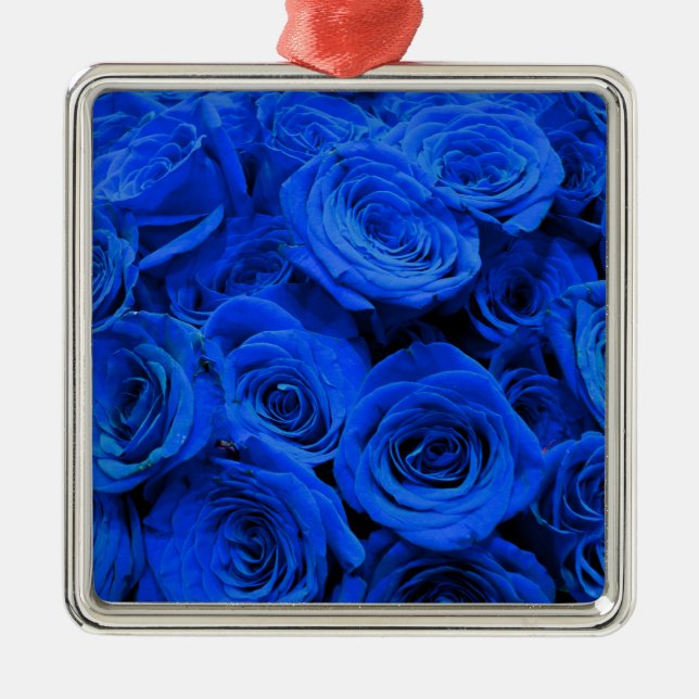 Blau blühende Blumen blauer Rose Silbernes Ornament (Vorne)