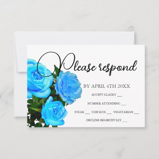 Blau blühende Rose mit Blumen RSVP Karte (Vorderseite)
