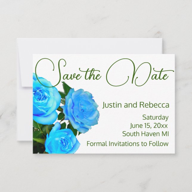 Blau blühende Rose mit Blumen Save The Date (Vorderseite)