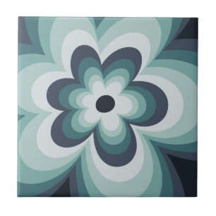 Blau-Blume-Silhouetten im Retro-Stil Fliese