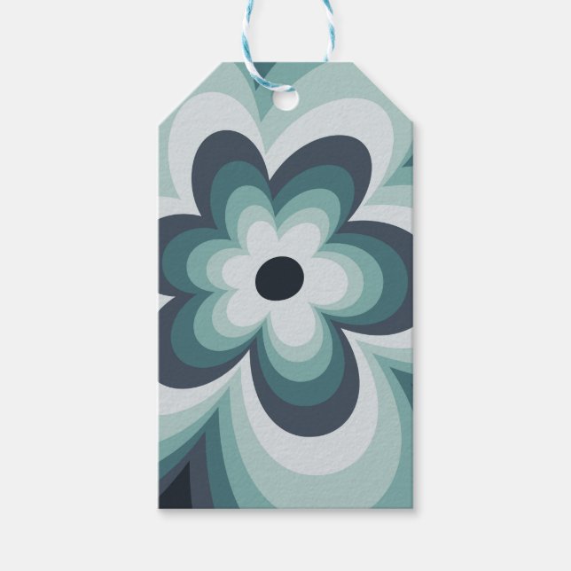 Blau-Blume-Silhouetten im Retro-Stil Geschenkanhänger (Vorderseite)