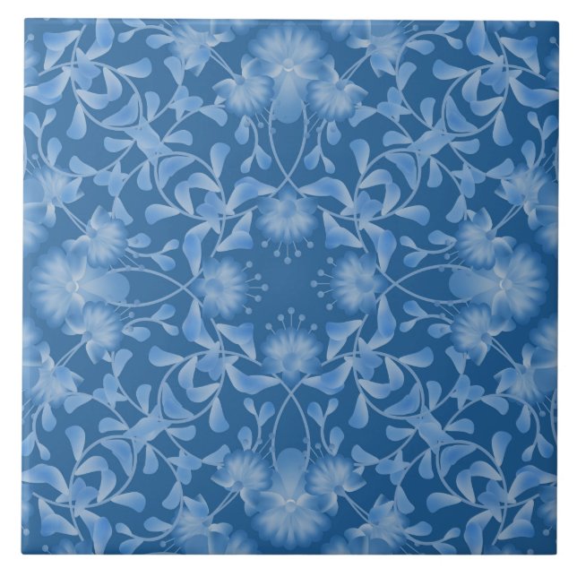 Blau, Blumen, Ornamente, Leute Fliese (Vorderseite)