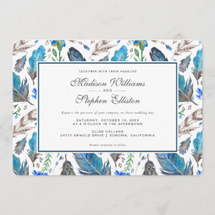 Blau Boho Aztec Wasserfarbe - Hochzeit Einladung