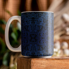 Blau Botanische Blume Schwarz dekoriert Tasse