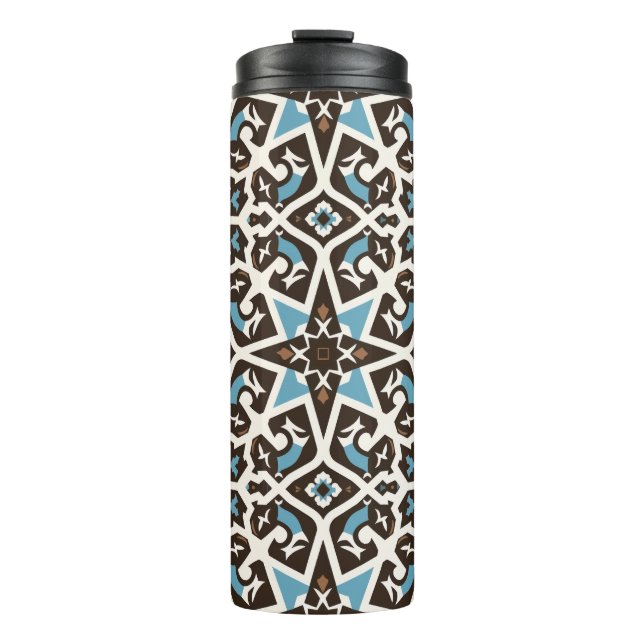 Blau-braun-geometrische Thermal-Tumbler Thermosbecher (Vorderseite)