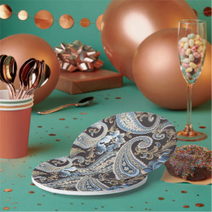 Blau Braun Vintage Paisley Pappteller