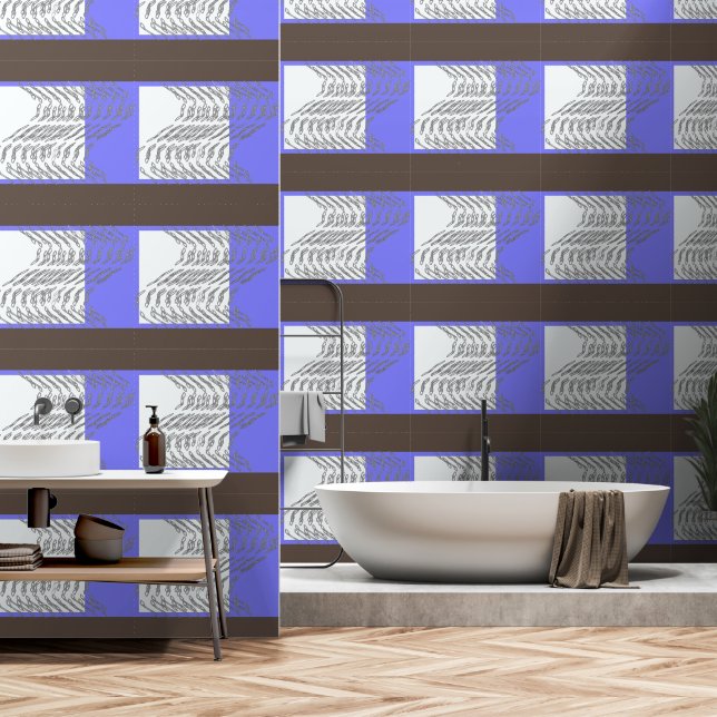 Blau + Braun  Wave Links Tapete (Badezimmer)
