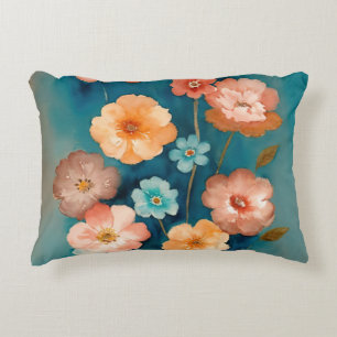 Blau, Bronze und Rostflora Dekokissen