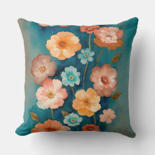 Blau, Bronze und Rostflora Kissen