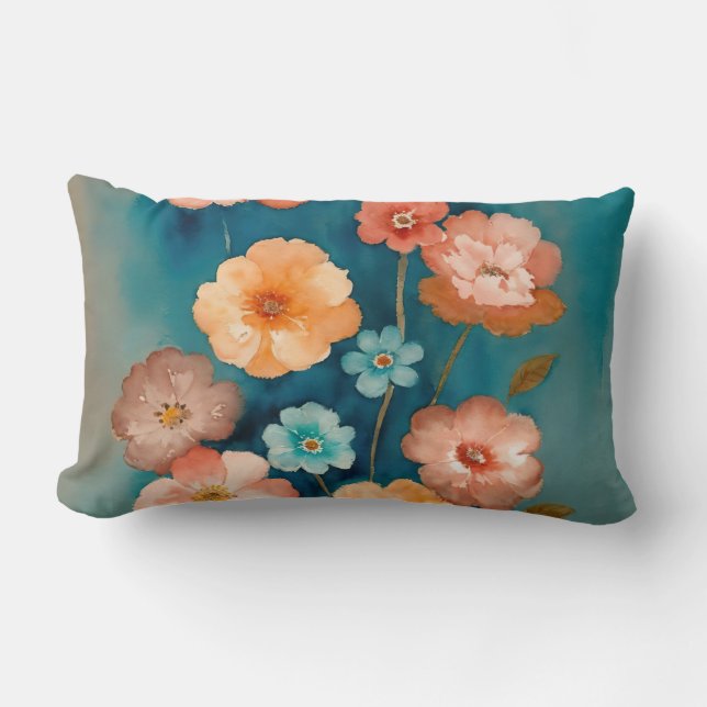 Blau, Bronze und Rostflora Lendenkissen (Vorderseite)