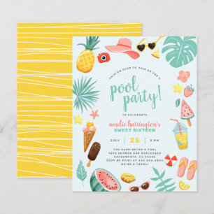 Blau Budget Ananas Tropical Pool Party