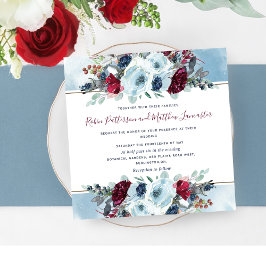 Blau, Burgundy, rot und Lila Blumenhochzeit Einladung