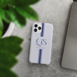 Blau | Chic Stripes Monogramm Case-Mate iPhone Hülle<br><div class="desc">Erhöhen Sie Ihren Alltagsstil mit dem Blue | Chic Stripes Monogram Phone Case, wo Eleganz auf persönlichen Ausdruck trifft. Dieses Gehäuse zeigt ein wunderschön gestaltetes Monogramm mit fetten, klassischen Serif-Initialen, die in der Mitte sichtbar dargestellt sind und in dem Ihr Name elegant unten steht. Die Kombination aus sanft blauen Farbtönen...</div>