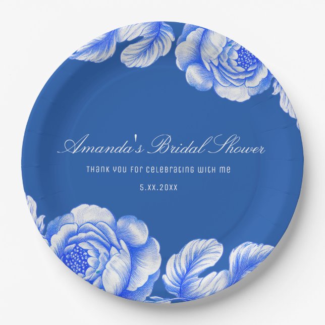 Blau-Chinoiserie-Brautparty Pappteller (Vorderseite)