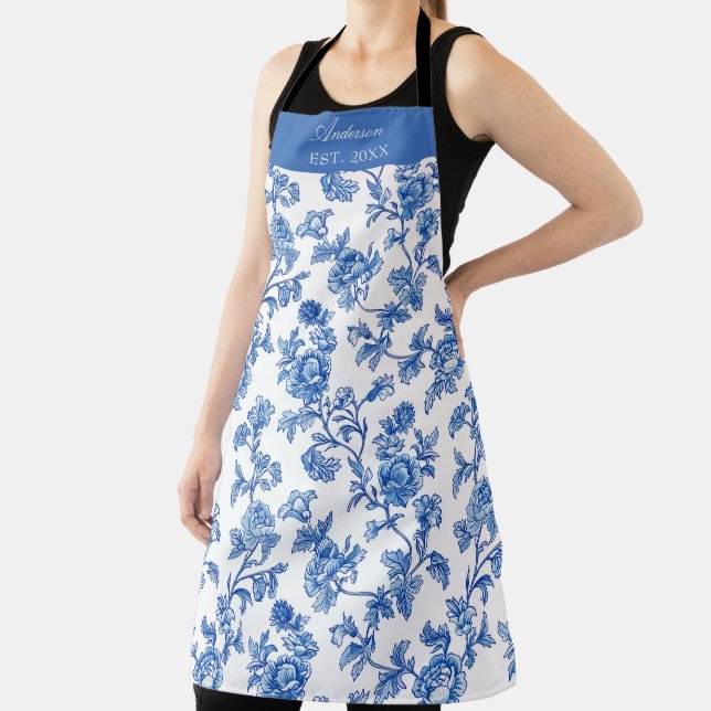 Blau-Chinoiserie-Individuelle Name Schürze (InSitu)