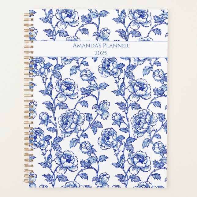 Blau-Chinoiserie-Rose Planer (Vorderseite)