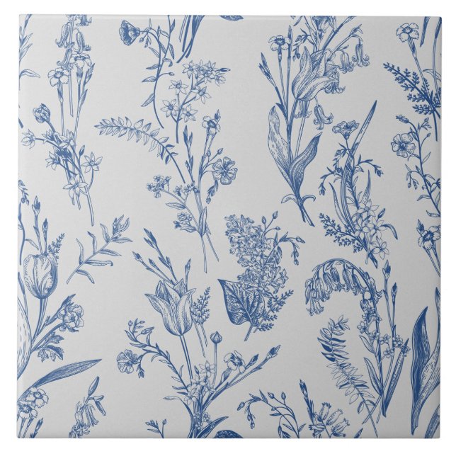 Blau Chinoiserie Vintag Fliese (Vorderseite)
