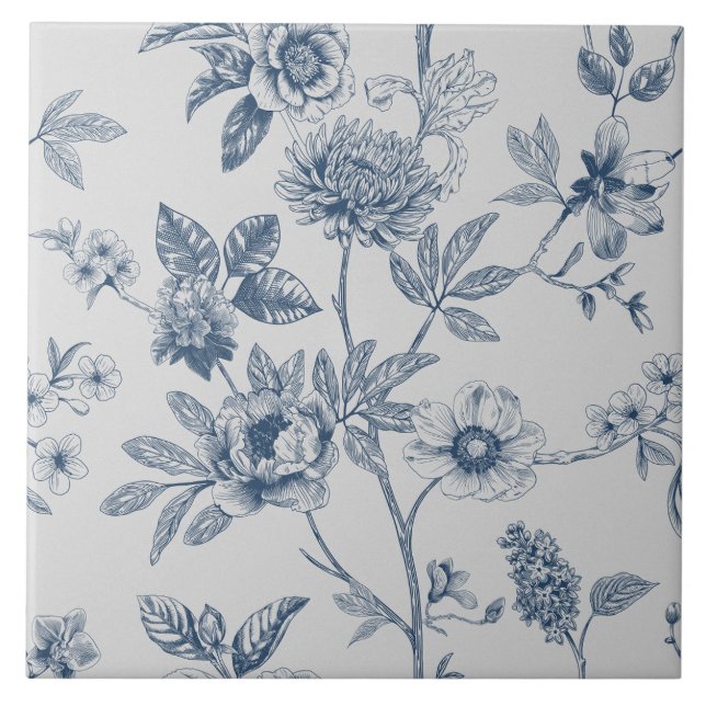 Blau Chinoiserie Vintag Fliese (Vorderseite)