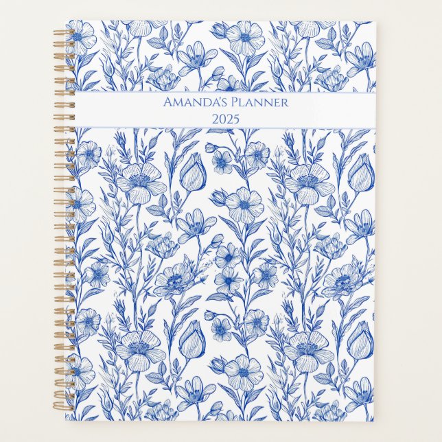 Blau-Chinoiserie-Wildblume Planer (Vorderseite)
