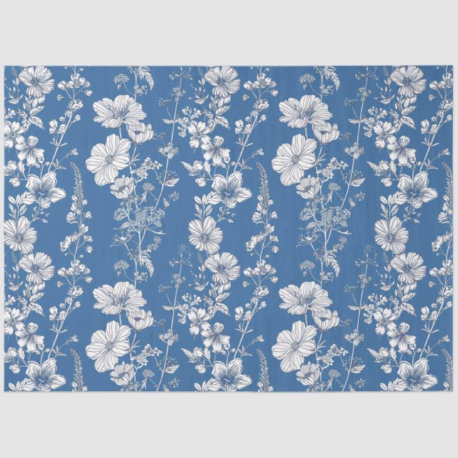 Blau-Chinoiserie-Wildblume Seidenpapier (Vorderseite)