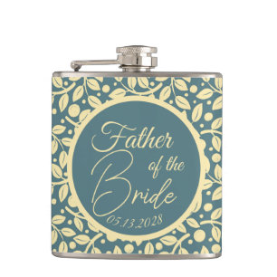 Blau & Creme Blattmuster Vater der Braut Flachmann