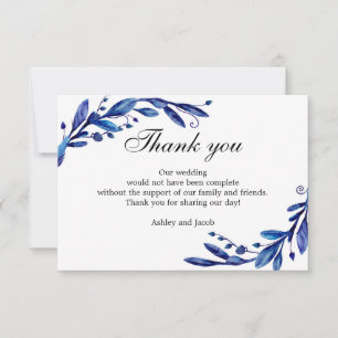 Blau danke. Winterhochzeit. botanisch Dankeskarte