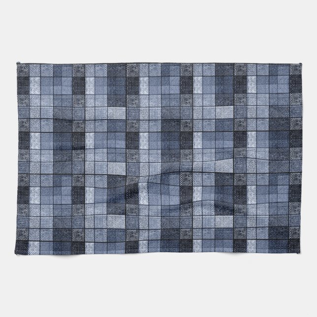 Blau, Denim, Tartan, kariert. Geschirrtuch (Horizontal)