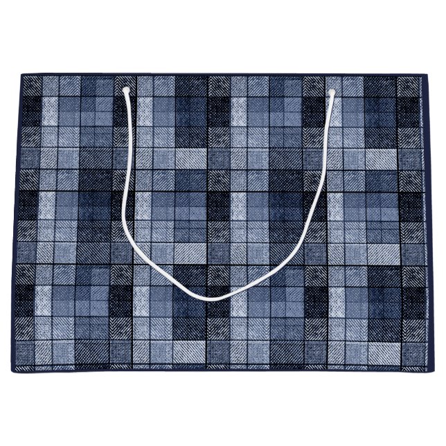 Blau, Denim, Tartan, kariert. Große Geschenktüte (Vorderseite)