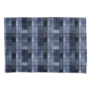 Blau, Denim, Tartan, kariert. Kissenbezug