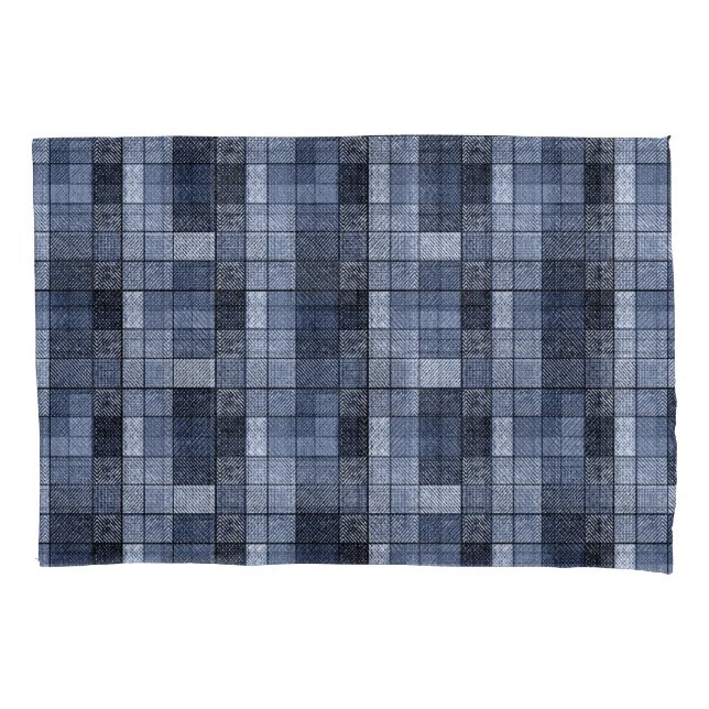 Blau, Denim, Tartan, kariert. Kissenbezug (Vorderseite)