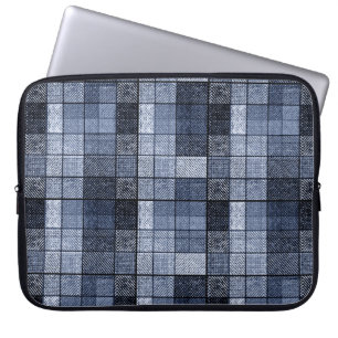 Blau, Denim, Tartan, kariert. Laptopschutzhülle