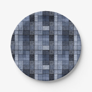 Blau, Denim, Tartan, kariert. Pappteller