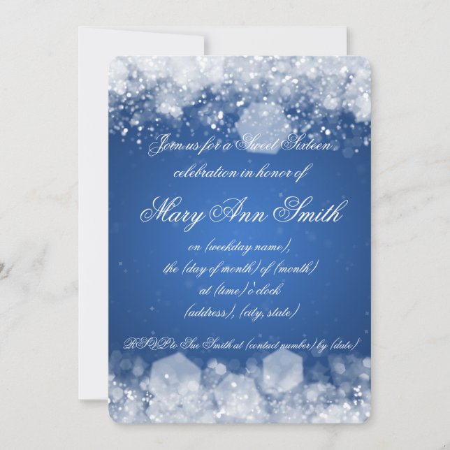 Blau der 16. Geburtstag-Party-funkelndes Nacht2 Einladung (Vorderseite)