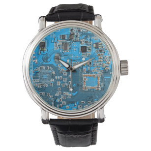 Blau der Computergehäuse Armbanduhr