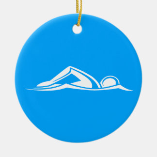 Blau der Schwimmen-Logo-Verzierungs-w/Name Keramikornament