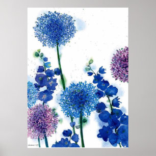 Blau durch u-Aquarell Poster